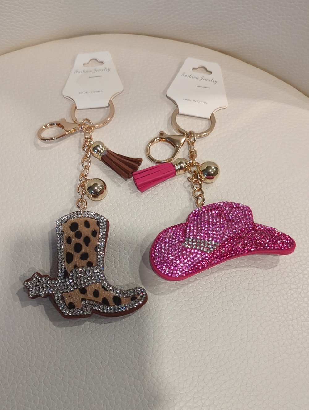 Cowboy Boot & Hot Pink Cowboy Hat Keychain/Purse Charm Set